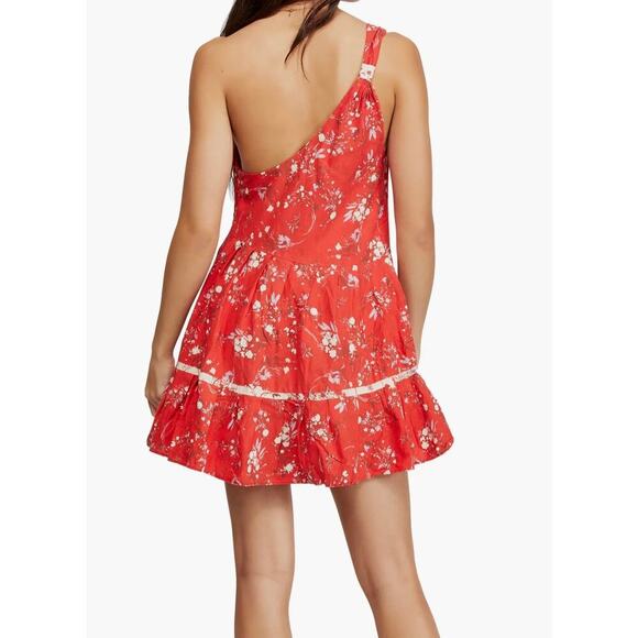 NWOT Free People All Mine One Shoulder Red Linen Floral Flowy Sundress - Picture 2 of 9